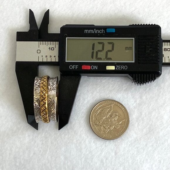 Sterling Silver 925 Embossed Brass Snake Turquoise Wide Spinner Band Ring 14.5 - Picture 13 of 16